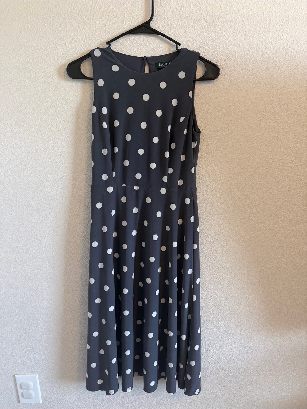 Lauren Ralph Lauren Navy and White Polka Dot Midi Dress